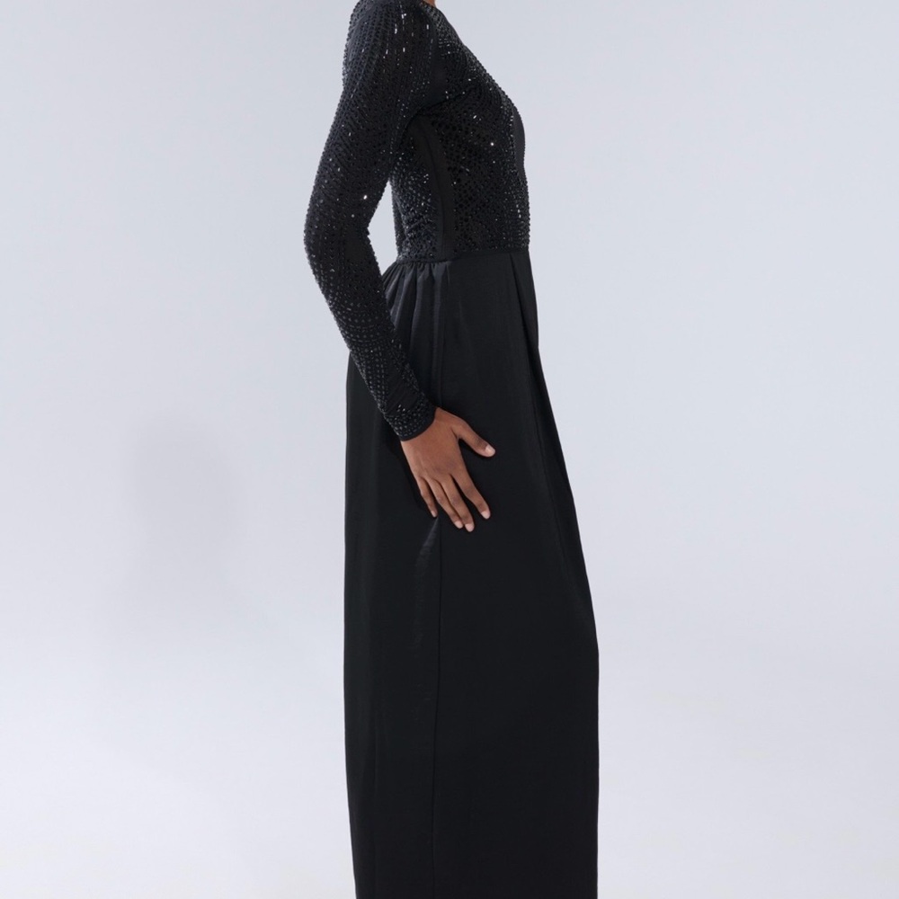 AKIRA MONACO SATIN MESH JUMPSUIT WITH RHINESTONES Size XL - Picture 3 of 6